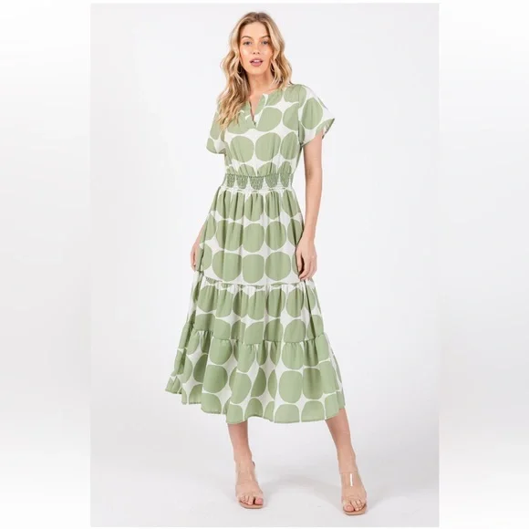 06 Fabulous Short Sleeve Polka Dot Midi Dress - Picture 2 of 4